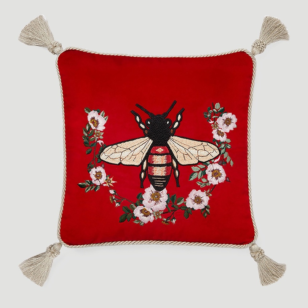 GUCCI SILK BLEND EMBROIDERED BEE THROW PILLOW